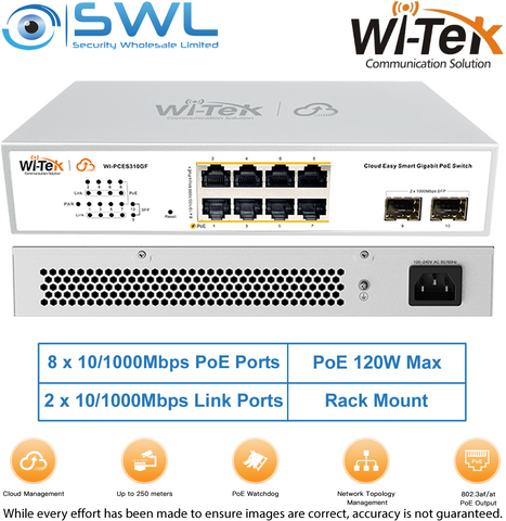 Wi-Tek WI-PCES310GF V2: 8x 1000Mbps PoE Ports + 2x 1000Mbps SFP, 120W, Cloud