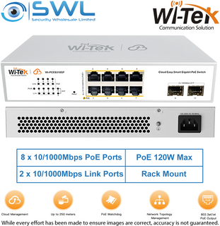 Wi-Tek WI-PCES310GF V2: 8x 1000Mbps PoE Ports + 2x 1000Mbps SFP, 120W, Cloud
