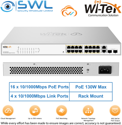 Wi-Tek WI-PCES320GFH: 16x 1000Mbps PoE Ports+ 2x1000Mbps SFP/RJ45, 130W, Cloud