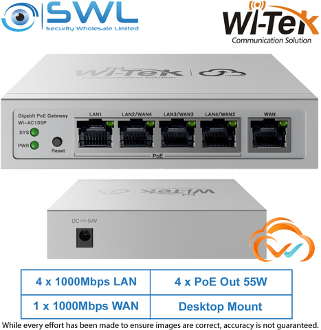 Wi-Tek WI-AC105P V2: Gateway, 1-3 x WAN, 1-4 x Lan 1000Mbps Cloud