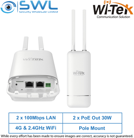 Wi-Tek WI-LTE117-O V2: 4G Router + 2.4G WiFi, 2x 100Mbps RJ45 48V PoE In & Out