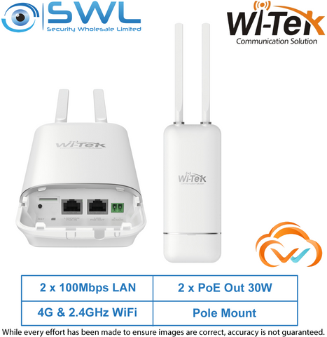Wi-Tek WI-LTE117-O V2: 4G Router + 2.4G WiFi, 2x 100Mbps RJ45, 48V PoE In & Out