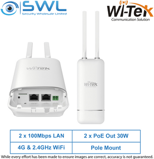 Wi-Tek WI-LTE117-O V2: 4G Router + 2.4G WiFi, 2x 100Mbps RJ45 48V PoE In & Out