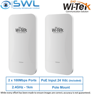 Wi-Tek WI-CPE110-KIT V2: 2x 100Mbps PoE Ports, 2.4GHz, 1Km, 24V PoE, WiFi AP