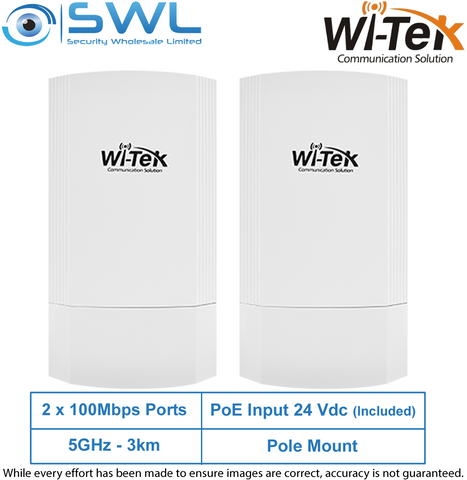 Wi-Tek WI-CPE511H-KIT V2: 2x 100Mbps PoE Ports, 5GHz, 3Km, 24V PoE, WiFi AP