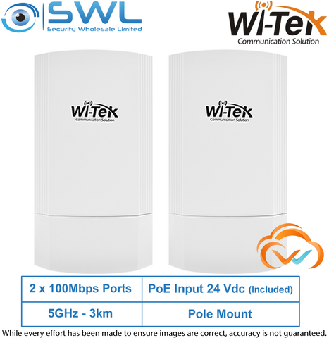 Wi-Tek WI-CPE511H-KIT V2: 2x 100Mbps PoE Ports, 5GHz, 3Km, 24V PoE, WiFi bridge