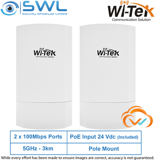 Wi-Tek WI-CPE511H-KIT V2: 2x 100Mbps PoE Ports, 5GHz, 3Km, 24V PoE, WiFi bridge