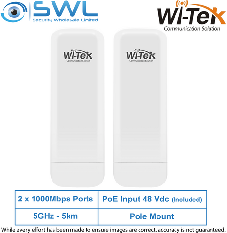Wi-Tek WI-CPE513P-KIT V3: 2x 100Mbps PoE Ports, 5GHz, 5Km, 48V PoE, WiFi AP