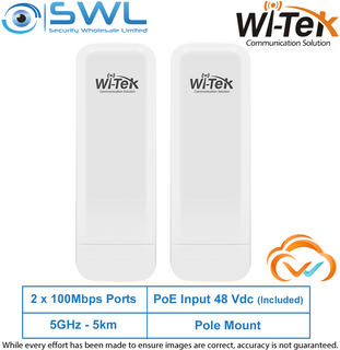 Wi-Tek WI-CPE513P-KIT V3: 2x 100Mbps PoE Ports, 5GHz, 5Km, 48V PoE, WiFi bridge