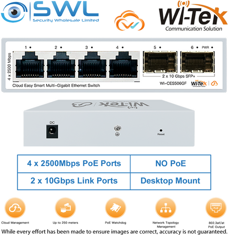 Wi-Tek WI-CES506GF: 4x 2500Mbps Ports + 2x 10Gbps SFP, NO PoE, Cloud