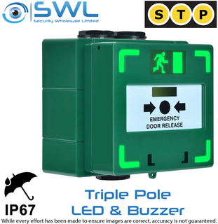 STP Green Weatherproof Triple Pole Break Glass, LED & Buzzer IP67