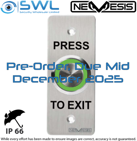 Nemesis Exit Door Push Button, SPDT, 12-24VDC, IP66, 304 Stainless, Slimline