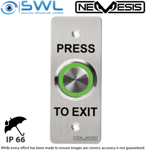 Nemesis Exit Door Push Button, SPDT, 12-24VDC, IP66, 304 Stainless, Slimline