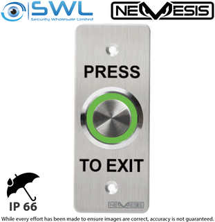 Nemesis Exit Door Push Button, SPDT, 12-24VDC, IP66, 304 Stainless, Slimline
