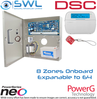 DSC Neo Kit: 8-128 Zone, Cabinet, Transformer, Tamper, RF LCD KP Prox