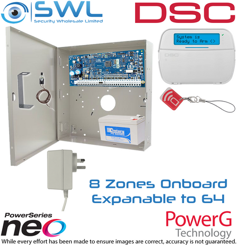 DSC Neo Kit: 8-128 Zone, Cabinet, Plug Pack, Tamper, RF LCD KP Prox