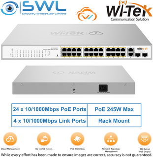 Wi-Tek WI-PCES328GFH: 24x 10/100Mbps PoE Ports+ 2x1000Mbps SFP/ RJ45, 235W Cloud