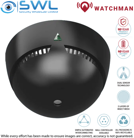 Watchman AJ-770SI4-BK: 10 Year Interconnected Smoke Alarm - Single Pack BLACK