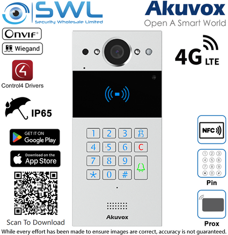 Akuvox R20K-L SIP Intercom, Keypad, RF card reader, LTE 4G Sliver