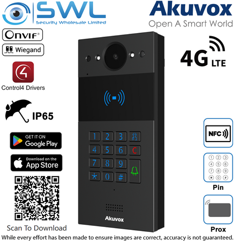 Akuvox R20K-L SIP Intercom, Keypad, RF Card Reader, LTE 4G Black