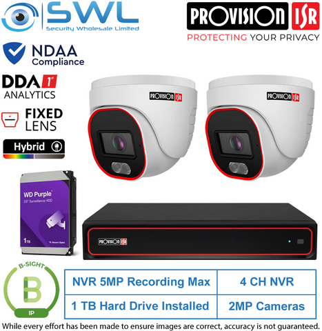 Provision-ISR 4CH NVR5 KIT: With 1Tb & 2x 4MP B-Sight Turrets 2.8mm