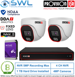 Provision-ISR 4CH NVR5 KIT: With 1Tb & 2x 4MP B-Sight Turrets 2.8mm