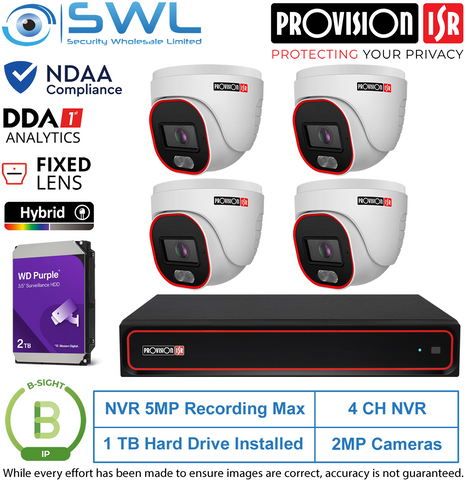 Provision-ISR 4CH NVR5 KIT: With 2Tb & 4x 4MP B-Sight Turrets 2.8mm