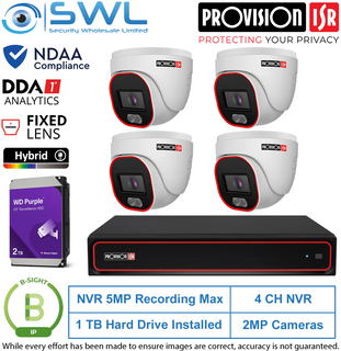 Provision-ISR 4CH NVR5 KIT: With 2Tb & 4x 4MP B-Sight Turrets 2.8mm