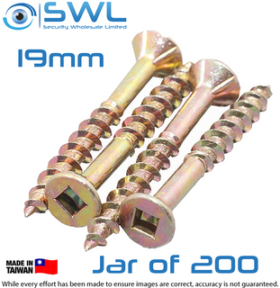 Screw 8G x 19mm Surefast Woodscrew Jar of 200, #2 Square Drive