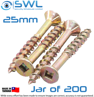 Screw 8G x 25mm Surefast Woodscrew Jar of 200, #2 Square Drive