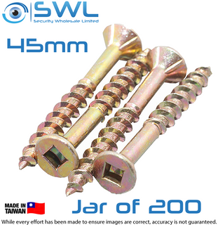 Screw 8G x 45mm Surefast Woodscrew Jar of 200, #2 Square Drive