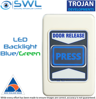 Trojan Press Rex Press To Exit Backlight Blue-Green 12VDC / 24VDC