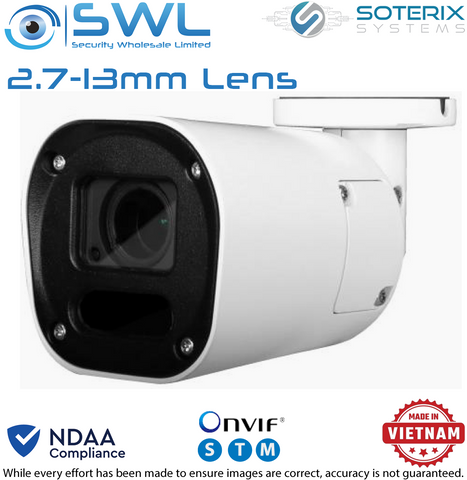 Soterix BC-5V-1: 5Mp Bullet ONVIF, PoE, WDR, IR 30m, IP67, IK10, 2.7-13mm Lens