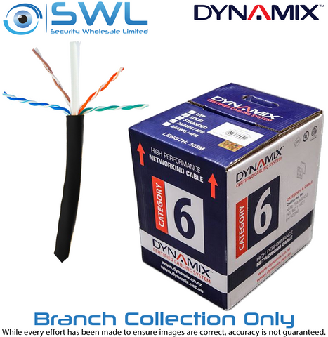 DYNAMIX 305m Cat 6 Black UTP SOLID Cable Roll, 250MHz, BRANCH COLLECT