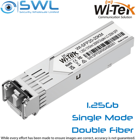 Wi-Tek WI-SFP20-20KM: 20Km 1.25Gb Single Mode Double Fiber Transceiver SFP, Each