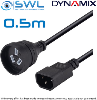 DYNAMIX 0.5m 3-Pin Socket to IEC C14 Male Connector. 10A. SAA