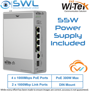 Wi-Tek WI-PCES306GF-H:4x 1Gbps PoE Ports + 1x RJ45+1 SFP 1Gbps  Hardened