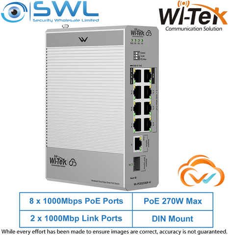 Wi-Tek WI-PCES310GF-H:8 x 1Gbps PoE Ports + 1x RJ45 + SFP 1Gbps  Hardened Cloud