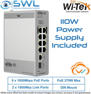 Wi-Tek WI-PCES310GF-H:8 x 1Gbps PoE Ports + 1x RJ45 + SFP 1Gbps  Hardened