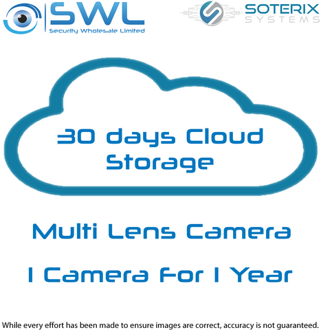 Soterix LIC-C30CS-1Y: Add 30 Days Cloud Storage Lic 1 Year Multi-Lens Camera
