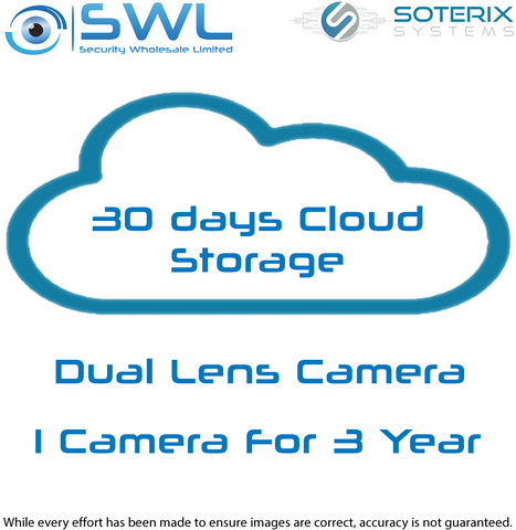 Soterix CDL30CS-3Y: Add 30 Days Cloud Storage  Lic 3 Year Dual Lens Camea