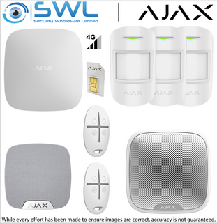 Ajax Kit: 1 x Hud, 3 x PIR, 2 x Remotes, 1 x INT Siren, 1 x EXT Siren 1 x SIM
