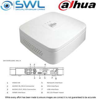Dahua XVR5104C-4KL-X: 4CH 4K Pentabrid HDCVI/ IP. 1x Hard Drive. No HDD included