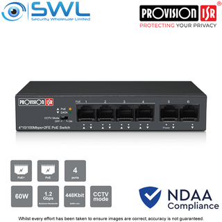 Provision-ISR PoES-0460C+2I: 4+2 Port PoE Switch 60W