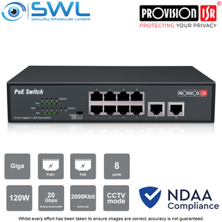 Provision-ISR PoES-08120GC+2GI: 8 x Gigabit PoE + 2 x Link 120W