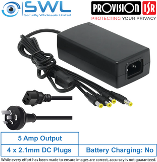 Provision-ISR PR-12V5A-4 12VDC 5A Power Supply c/w 4-Way Splitter & Mains Cord