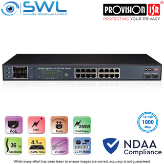 Provision-ISR PoES-16250GCL+2SFP: 16 x Gigabit PoE Switch + 2 x SFP 250W