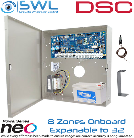 DSC Neo Kit: 8-32 Zone Panel, Cabinet, Transformer, Tamper