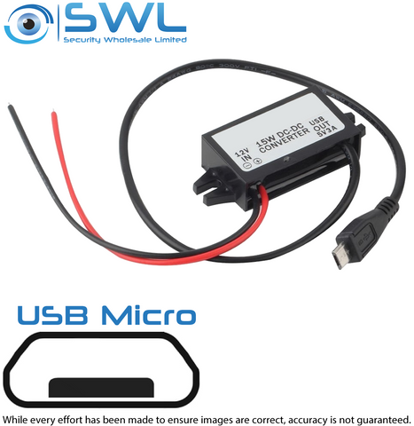 12VDC Two wire Input To 5V 3A (15Wats) Micro USB Output