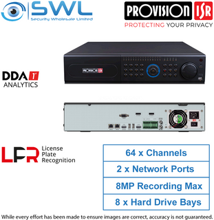 Provision-ISR NVR8-641600R (2U) 64CH 4K NVR No PoE. 2x NIC 8x HDD. No HDD Incl.